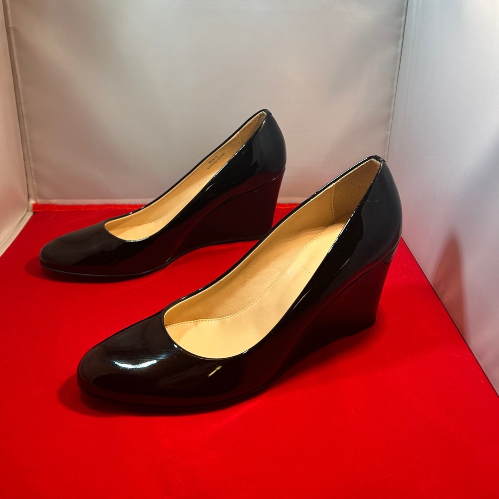 J. Crew Glossy Black Wedges